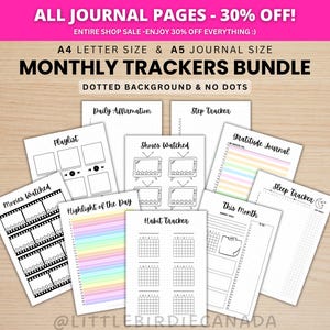 Monthly Trackers Bundle - PRINTABLE Journal Pages - Digital Planner Pages - A5 & A4 Size - Value Pack