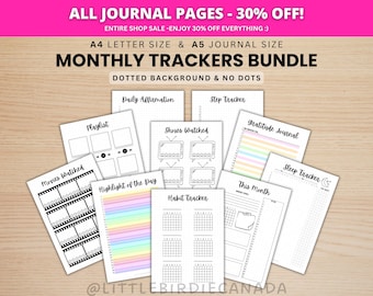 Monthly Trackers Bundle - PRINTABLE Journal Pages - Digital Planner Pages - A5 & A4 Size - Value Pack