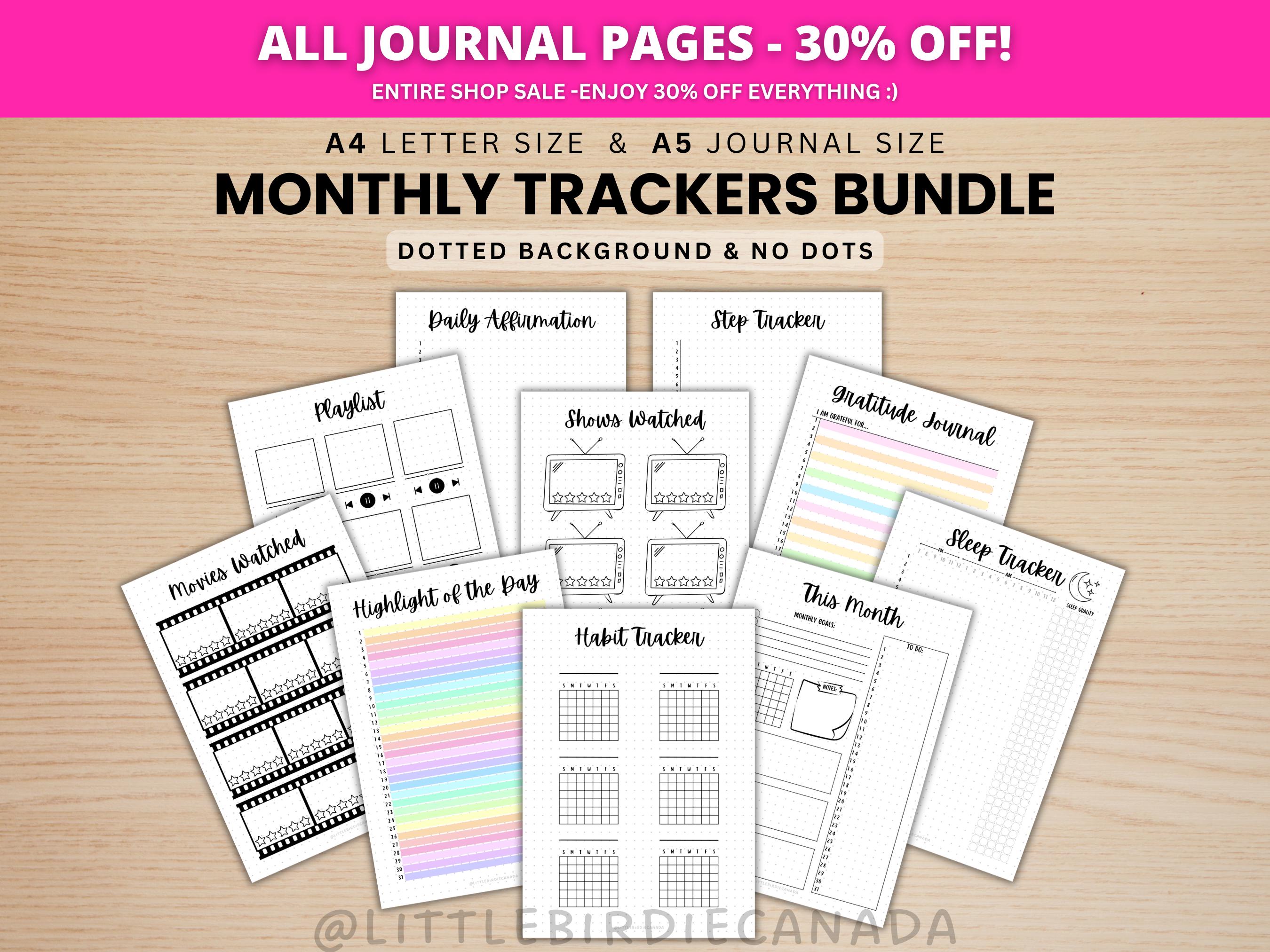 Monthly Trackers Bundle - PRINTABLE Journal Pages - Digital Planner ...