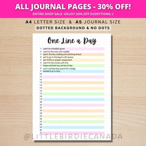 One Line A Day - Journalseite zum Ausdrucken - Kalenderseite - Memory Tracker - Journal zum täglichen Danken - Highlight des Tages