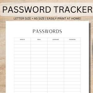 Password Tracker - Password Log - Password Organizer - Password Keeper - Printable Password Tracker - A5 Journal Minimalist - Password List