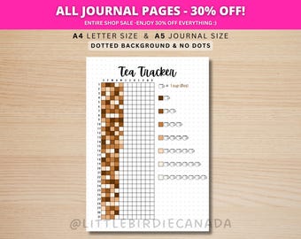 Tea Tracker - PRINTABLE Journal Page - Planner Page - Health Tracker - Caffeine Tracker - Track How Many Teas - Food Tracker - Food Diary