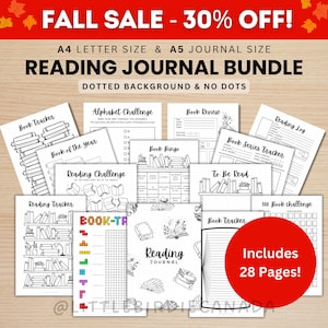 LOT DE JOURNAL DE LECTURE - Pages de journal imprimables - Pages d&#39;agenda numérique - Format A5 et A4 - Value Pack - 28 Pages - Points et pas de points