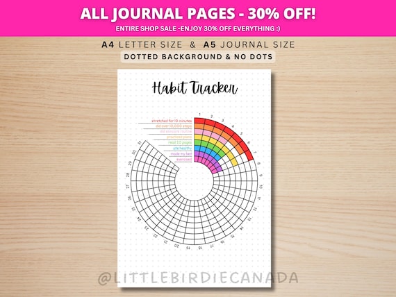 Habit Tracker - PRINTABLE Journal Page - Monthly Tracker - Monthly Goal Tracker - Fitness Tracker - Health Tracker - Printable Planner Page