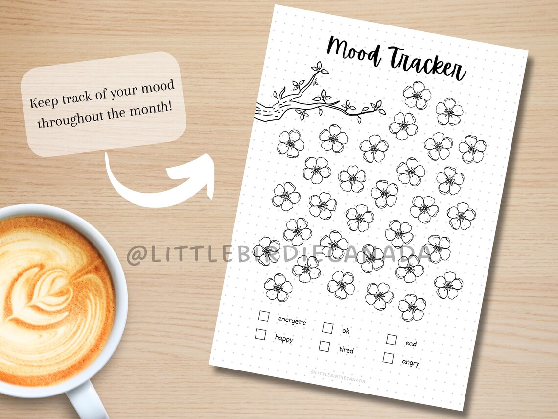 Cherry Blossom Mood Tracker - PRINTABLE Journal Page - Cherry Blossom ...