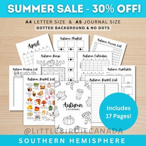 Autumn Journal Bundle SOUTHERN HEMISPHERE - PRINTABLE Autumn Planner - 17 Journal Pages - Fall Journal - Fall Bucket List - Fall Activities