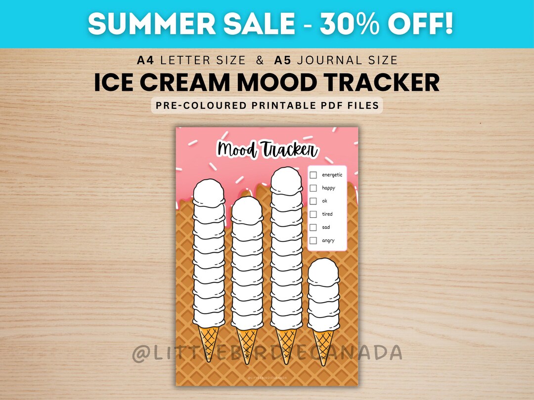 Ice Cream Mood Tracker - PRINTABLE Journal Page - Colored Journal Page ...