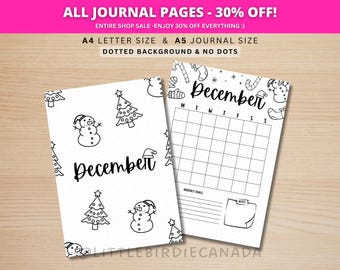 December Title Page - Christmas Snowman - December Calendar - PRINTABLE Calendar - Journal Title Page and Calendar - December Cover Page