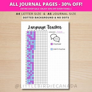 Rastreador de Idiomas - Página de Diário IMPRIMÍVEL - Rastreador de Hábitos - Aprendendo um Idioma - Novo Idioma - Aprenda Francês - Aprenda Espanhol - Acompanhe seu Idioma