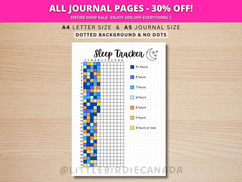 Sleep Tracker Yearly - PRINTABLE Journal Page - Planner Page - Track Sleep - Sleep Log - Sleep Analysis - Sleep Quality - Sleep Cycle image 1