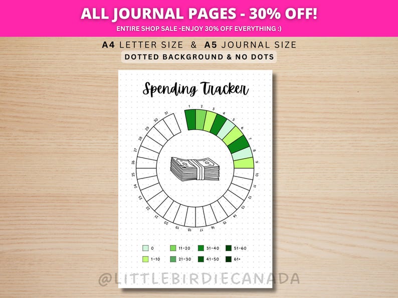 Spending Tracker - PRINTABLE Journal Page - Planner Page - Spending Log - Finance Tracker - Expense Tracker - Money Tracker - Money Spending image 1