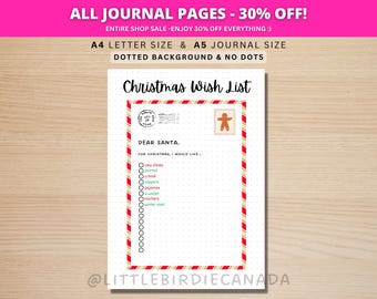 Christmas Wish List - Christmas Journal Page - PRINTABLE Journal Page - Planner Page - Christmas Gift List - Letter to Santa - Dear Santa