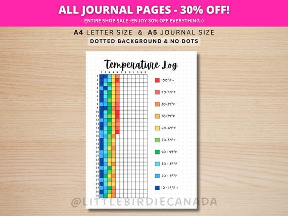 Temperature Log - PRINTABLE Journal Page - Planner Page - Temperature Tracker - Weather Tracker - Weather Log - Track Temperature
