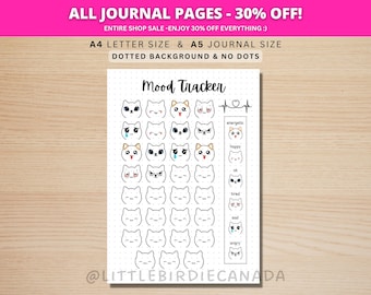Cat Mood Tracker - PRINTABLE Journal Page - Planner Page - Daily Tracker - Daily Mood Tracker - Rate My Day - Monthly Tracker - Daily Rating