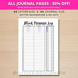 Monitor de presión arterial - Página de diario IMPRIMIBLE - Registro de presión arterial - Monitor de medicamentos - Monitor de salud - Registro de salud - Página de planificación