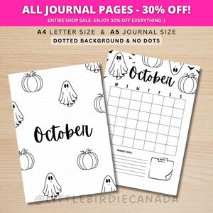 Oktober Titelseite - Kürbis und Geist - Oktoberkalender - DRUCKBARE Kalender - Journal Titelseite und Kalender Set - Oktober Deckblatt