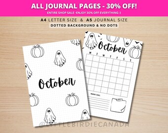 October Title Page - Pumpkin and Ghost - October Calendar - PRINTABLE Calendar - Journal Title Page and Calendar Set - October Cover Page