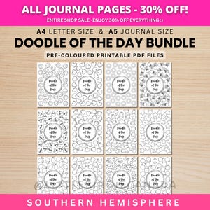 Paquete Doodle del día - HEMISFERIO SUR - Páginas de diario imprimibles - Páginas de agenda digital - Tamaños A5 y A4 - Paquete económico