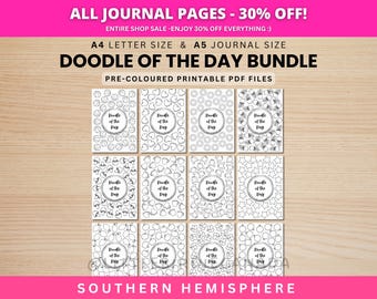 Doodle of the Day Bundle - SOUTHERN HEMISPHERE - PRINTABLE Journal Pages - Digital Planner Pages - A5 & A4 Size - Value Pack