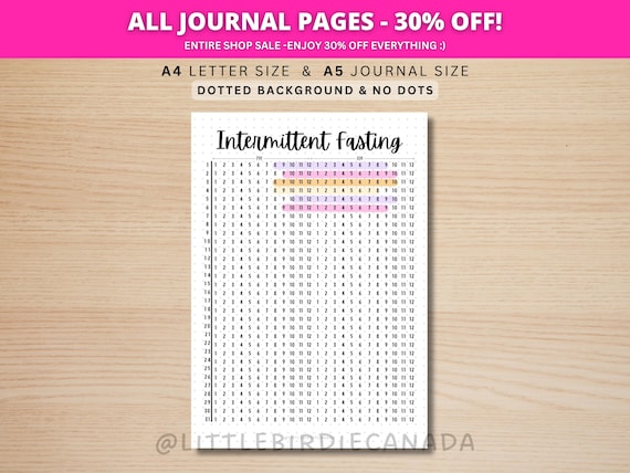 Intermittent Fasting Tracker - PRINTABLE Journal Page - Food Tracker - Eating Log - Food Journal - Track Fasting - Fasting Log
