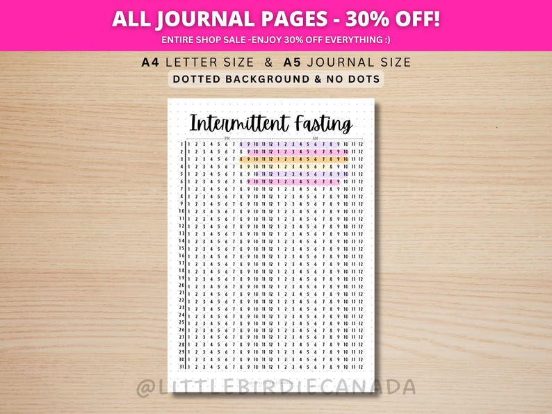 Intermittent Fasting Tracker - PRINTABLE Journal Page - Food Tracker - Eating Log - Food Journal - Track Fasting - Fasting Log image 1