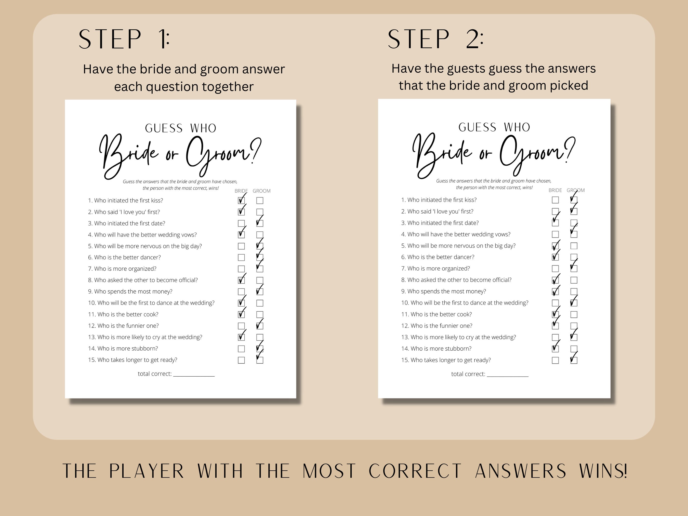 TPYEN Bridal Shower Guess Over Or Under Game Cards – 30 Minimalist Khaki Cards For Wedding Party Fun & Decor