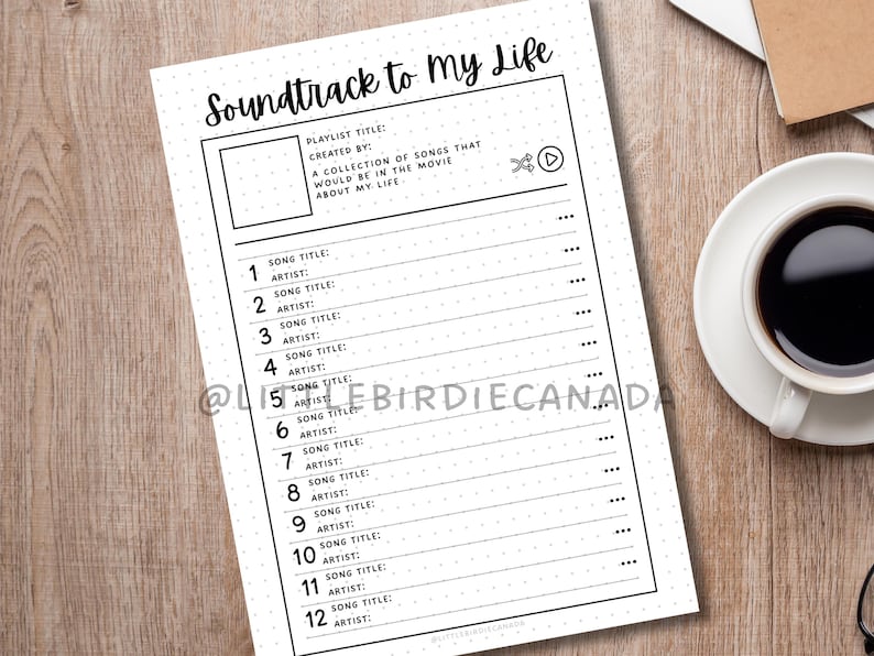 Soundtrack Jourcal Example Soundtrack to My Life - PRINTABLE Journal Page - Music Tracker - Movie ...
