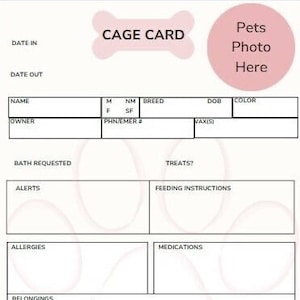 Zwinger Karte, Käfig Karte, Haustier Pflege Karte, Zwinger Karte mit Foto, Hundeplatz, Zwinger Information Karte, Tierheim, digitale, bearbeitbare Vorlage