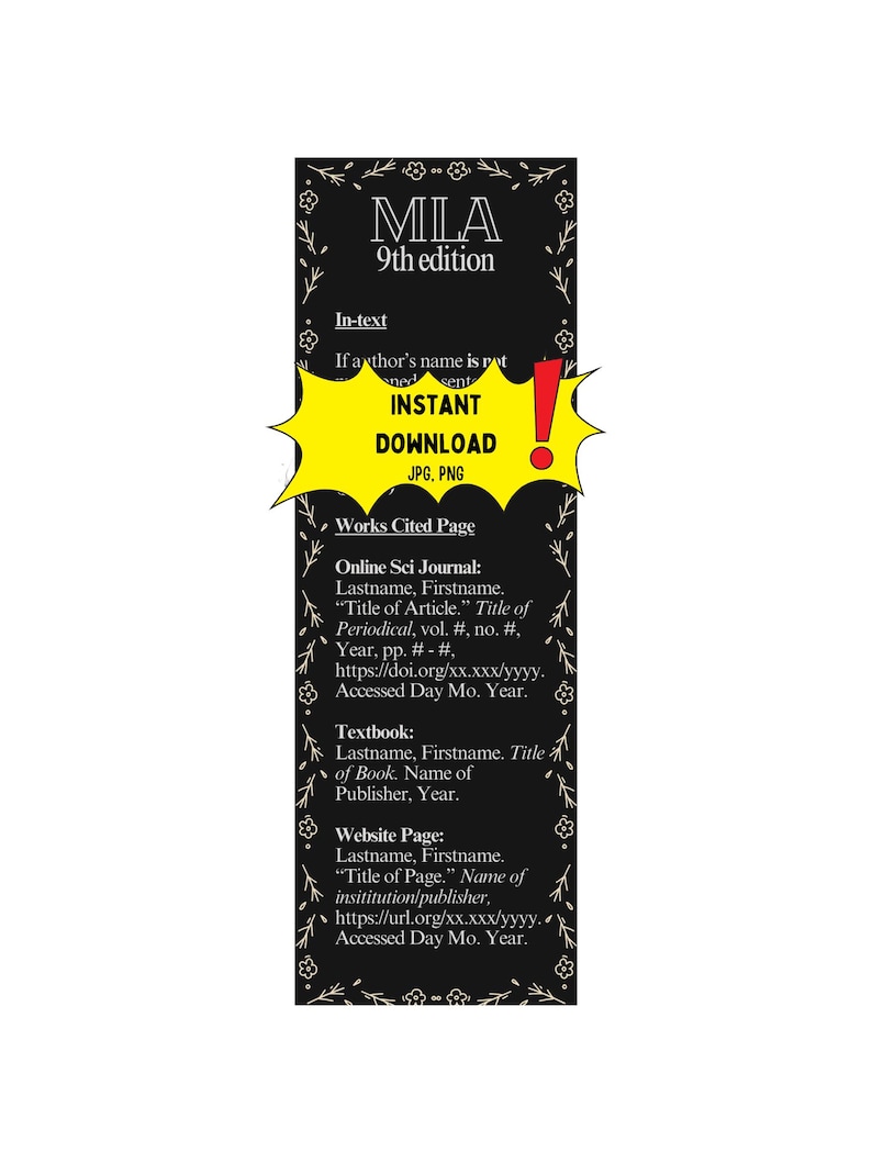 Citation Bookmark – Quick Reference MLA Guide for Students, Teachers ...