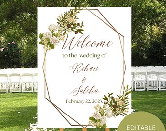 Greenery wedding Welcome Sign Template, FloralWeddingSign, PrintableCustomWelcomeSign, Wedding Decor printable, Instant Download Party Decor