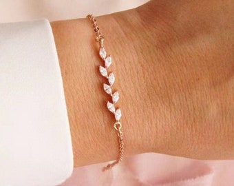 Silber Blatt Armband, Gold Blatt Armband Rose Gold Armband, Zirkon Braut Blatt Armband - verstellbarer Armreif Schmuck Geschenk für Frauen