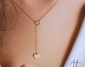 Heart Charm Necklace, Heart Lariat Necklace, Gold Heart Necklace, Silver Heart Necklace, Gift For Her, Dainty Necklace