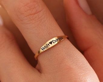 14K Dainty Solid Gold Name Ring/ Vintage Gold Ring/ Initial Gold Ring/ Gold Name Ring/ Minimalist Gold Ring/ Polite Ring /14K Gold Rings