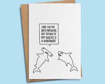 Funny Sharks Animal Card | Him Her Girlfriend Boyfriend Wife Husband Joke Birthday Animals Zoo Hammerhead Great White Bite Aussie