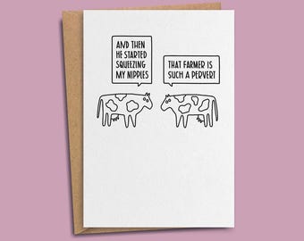 Funny Cows Animal Card | Him Her Girlfriend Boyfriend Wife Husband Joke Birthday Animals Zoo Cows Nipples Farmers Milking Almond Oat Milk