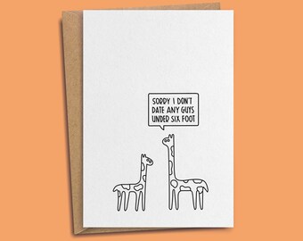 Funny Giraffe Animal Card | Him Her Girlfriend Boyfriend Wife Husband Joke Birthday Animals Zoo Short King Small Man 5 foot 6 foot Dwarf