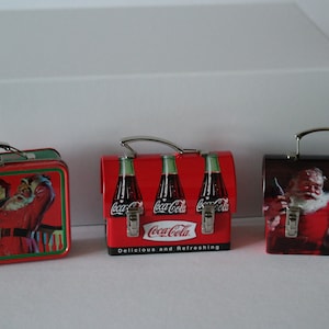 Set of 3 Coca-Cola Tin Lunch Box Ornaments - Collectible Coca-Cola Memorabilia - Coca-Cola Decor