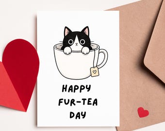 Funny Cat Birthday Card – Fur-Tea Card | 30th birthday | Cute Cat Lover Card | Pun Birthday Card | Cat Mug Card | Funny Pet Birthday Card