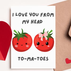Tarjeta del día de San Valentín, tarjeta con un juego de palabras, tarjeta divertida, tarjeta de comida, tarjeta de tomates, para él, para ella, amor, novio, novia, esposa, esposo, cumpleaños