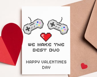 Gamer Valentine's Day Card: Retro 8-Bit Duo Design
