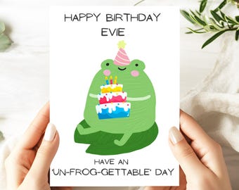 Tarjeta de cumpleaños de rana divertida: juego de palabras, mensaje personalizado