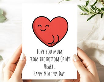 Happy Mothers Day Card | Love You Mum Card | From The Bottom Of My Heart | Cute Heart Mothers Day Card