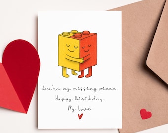 Romantic Lego Card | Cute Love Greeting Card | Funny Anniversary Card for Him Her | Valentine’s Day Card | Cute Couple Gift