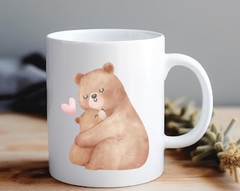 Mama Bear Mug – Cute Bear Hug Coffee Cup for Mom, Mother's Day Gift, New Mom Mug, Personalized Mama Mug, Animal Lover Gift Idea