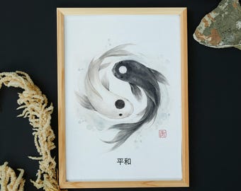 Yin Yang Koi Fish Poster | Japanese Zen Wall Art | Minimalist Peace Artwork | Spiritual Balance Print | Asian Inspired Home Decor