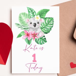 Cartão de aniversário de 1 ano de animal para filho, cartão de aniversário para neta, cartão de coala, cartão de aniversário, para filho, para neta, cartão infantil personalizado