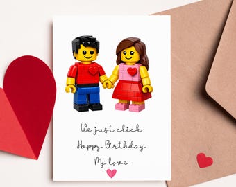 We Just Click Birthday Card for Partner | Cute LEGO Style Love Card | Romantic Birthday Card for Boyfriend Girlfriend | Valentines Love Card