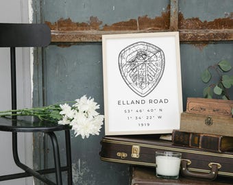 Elland Road Stadium Map Art Print – Leeds United Gift