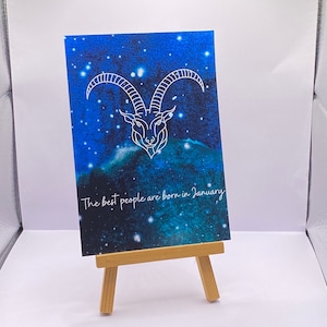 Steenbok thema verjaardagskaart blauwe sterrenbeeldkaart dierenriemtekenkaart met blauwe ster achtergrond ruimtekaart aangepaste kaart gepersonaliseerde kaart