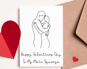 Minimalist Couple Hug Card – Romantic Line Art Card – Valentine’s Day  – Anniversary or Birthday Card for Partner